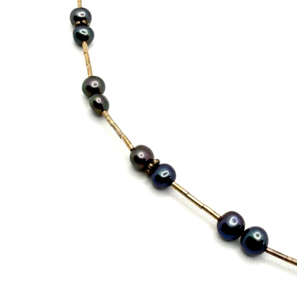 Vintage 90s Silver Peacock Freshwater Pearl Liquid Silver Necklace - Picture 3 of 6